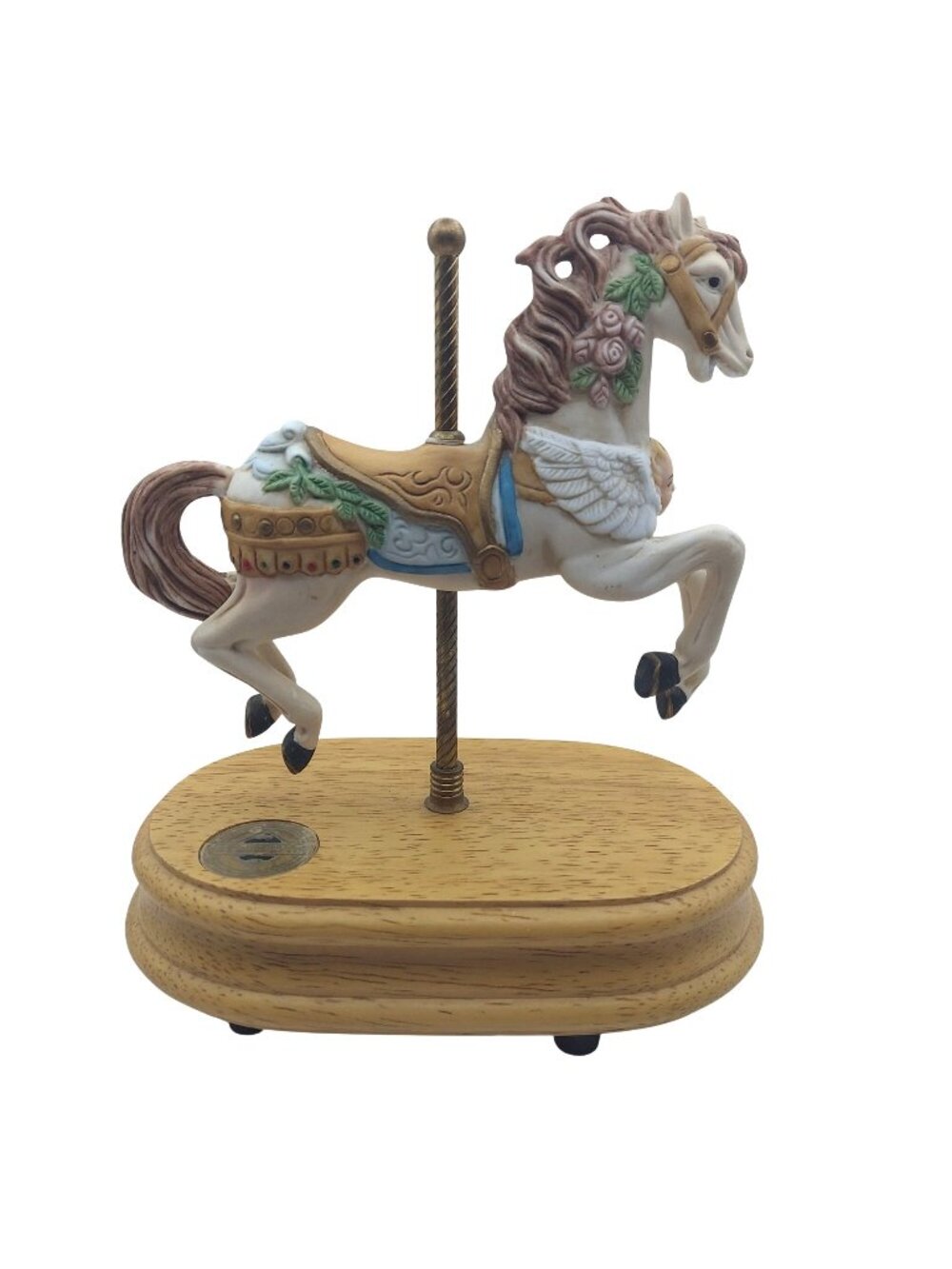 Carousel Horse Music Box Porcelain Angel Floral Figurine By Breckenridge Designs